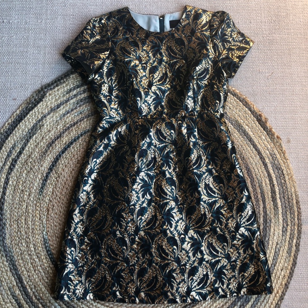 J.Crew Collection green and gold midi dress size 8